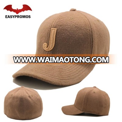 Structured Full Closed back 6 Panel Custom Wool Baseball Cap with Applique logo